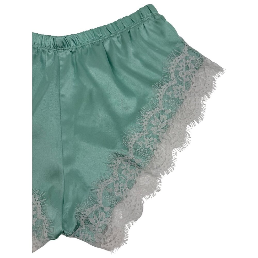 Y2K Croquette Mint French Cut Satin Lace Lounge Shorts Booty PJs Vintage - Picture 6 of 14